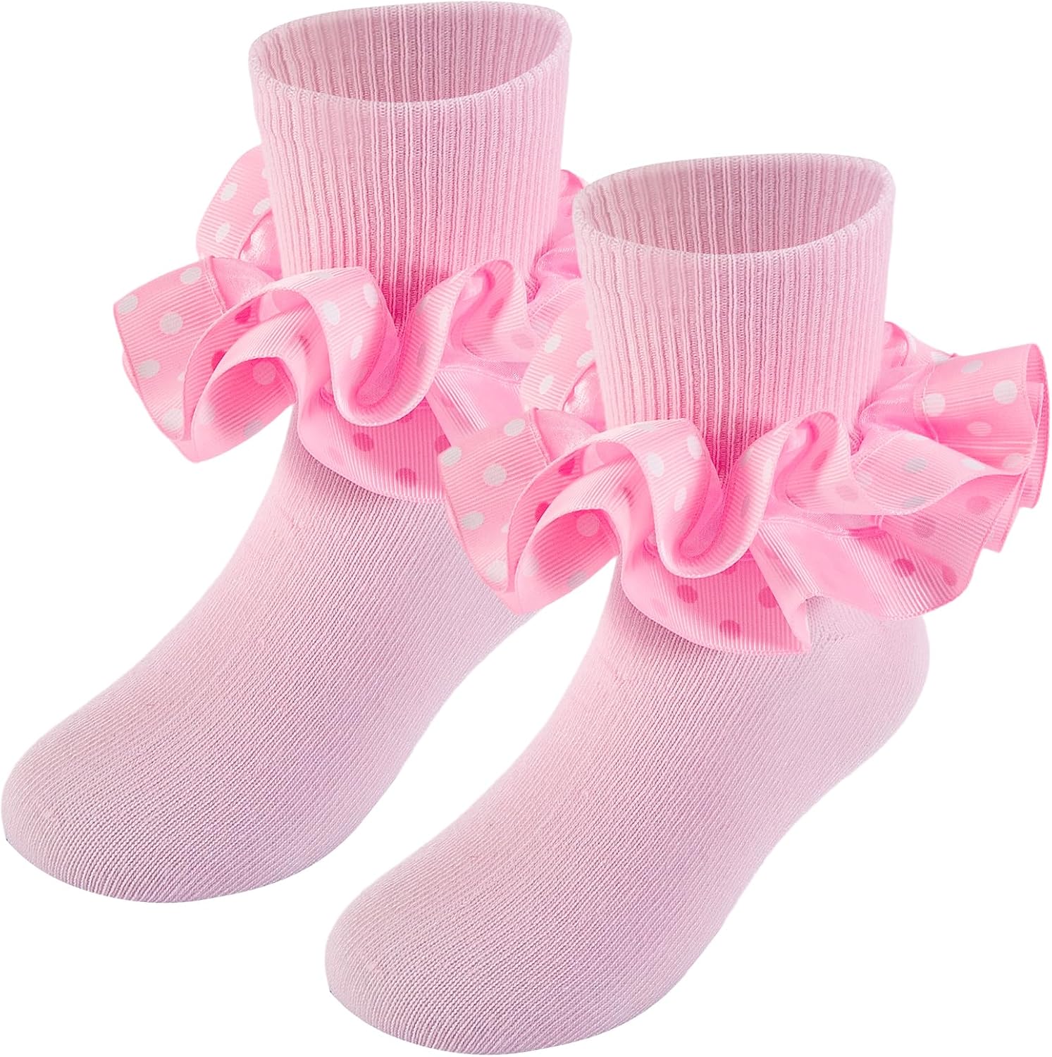 Girls Ruffle Socks for Toddler Baby,Girl Double Lace Socks-Cute Polka Dot Sock,Turn Cuff Frilly Ankle Sock