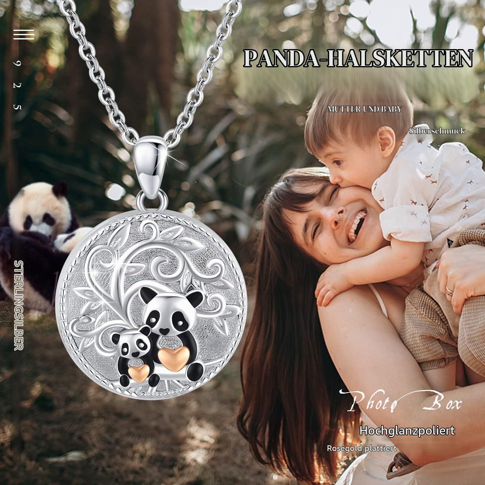 OHAYOO Panda Medaillon Zum öffnen Für Bilder Kinder 925 Sterling Silber Panda Amulette Zum öffnen Tier Schmuck Panda Geschenke Für Mädchen Kinder