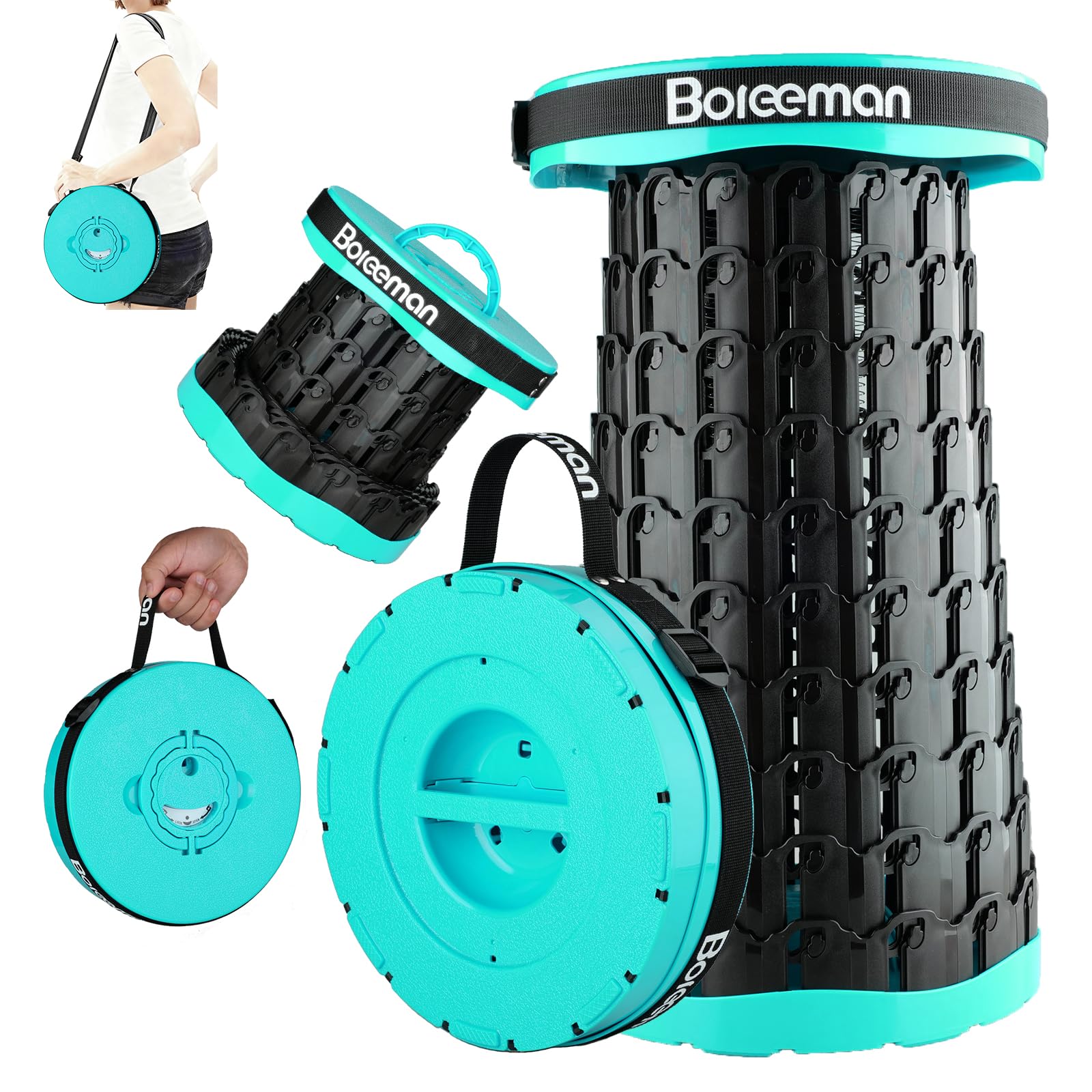 Boreeman 2026 Upgraded Collapsible Stool Lightweight Yet Sturdy with Load Capacity 800lbs Portable Folding Stool for Camping Fishing Hiking BBQ (Turquoise)