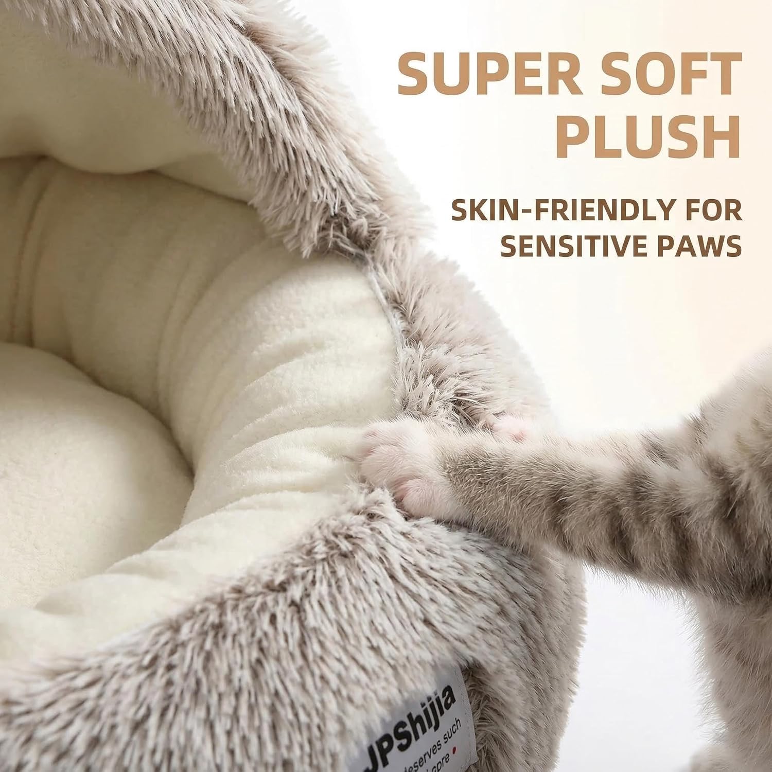 Hooded Dog Bed, Cat Cave Bed with Removable Hood, 2-in-1 Convertible Donut Cat Bed, All Season Fluffy Pet Bed for Cats Small Dogs (Cave Bed - Coffee Color, Large Size 23.6 in)