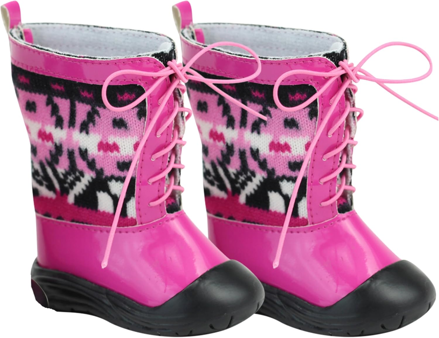 Sophia' Scute Boho Bohemian Ikat Print Knit Slip On Lace Up Mix & Match Seasonal Winter Snow Boots for 18¡¨ Dolls, Pink
