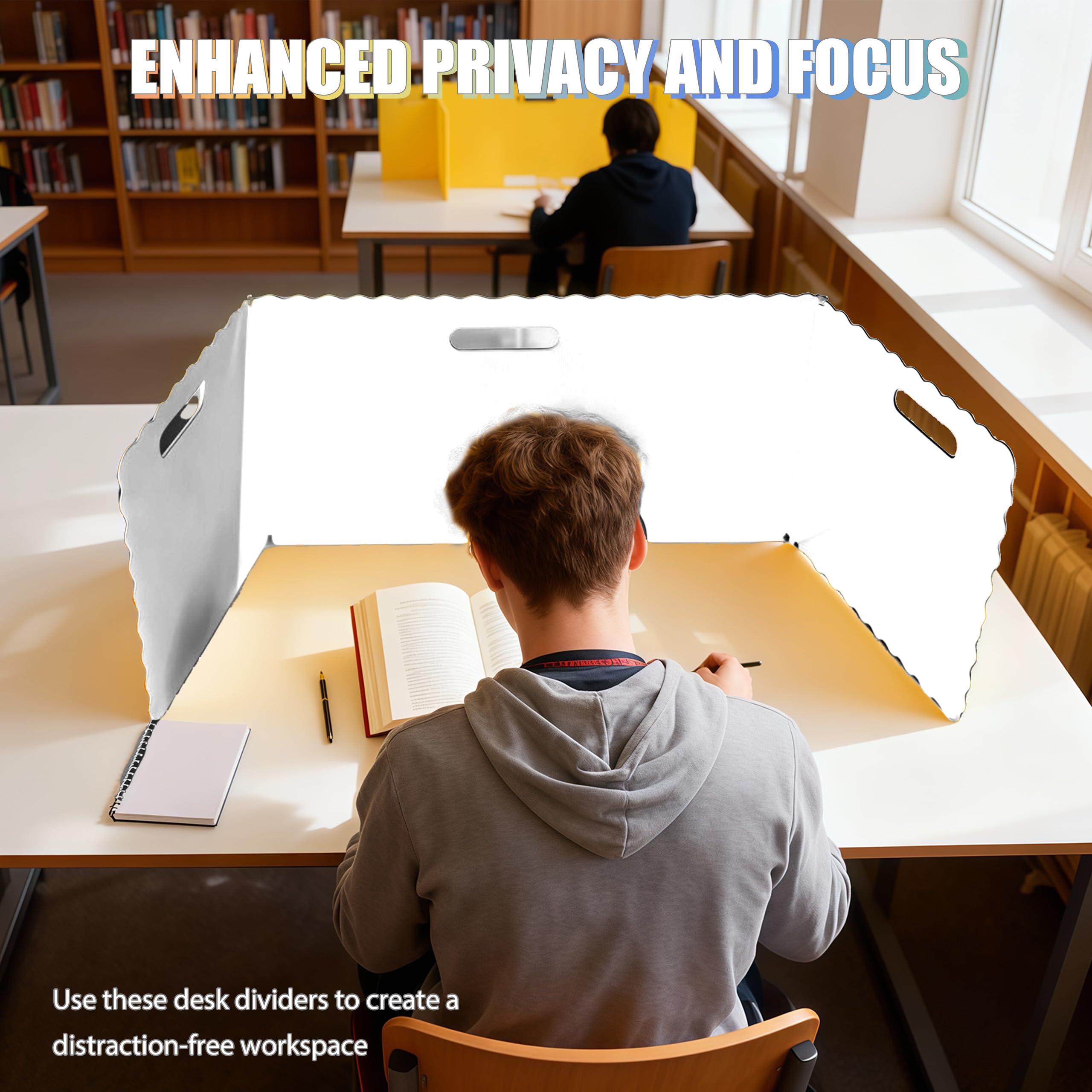 24 Stück Faltbare Trennwand Schreibtisch mit 72 Stück Namensschilder Tragbare Sichtschutz Study Table wasserdichte Trennwände Desks für Schule Büro Bibliothek, 40×30×30cm, Weiß