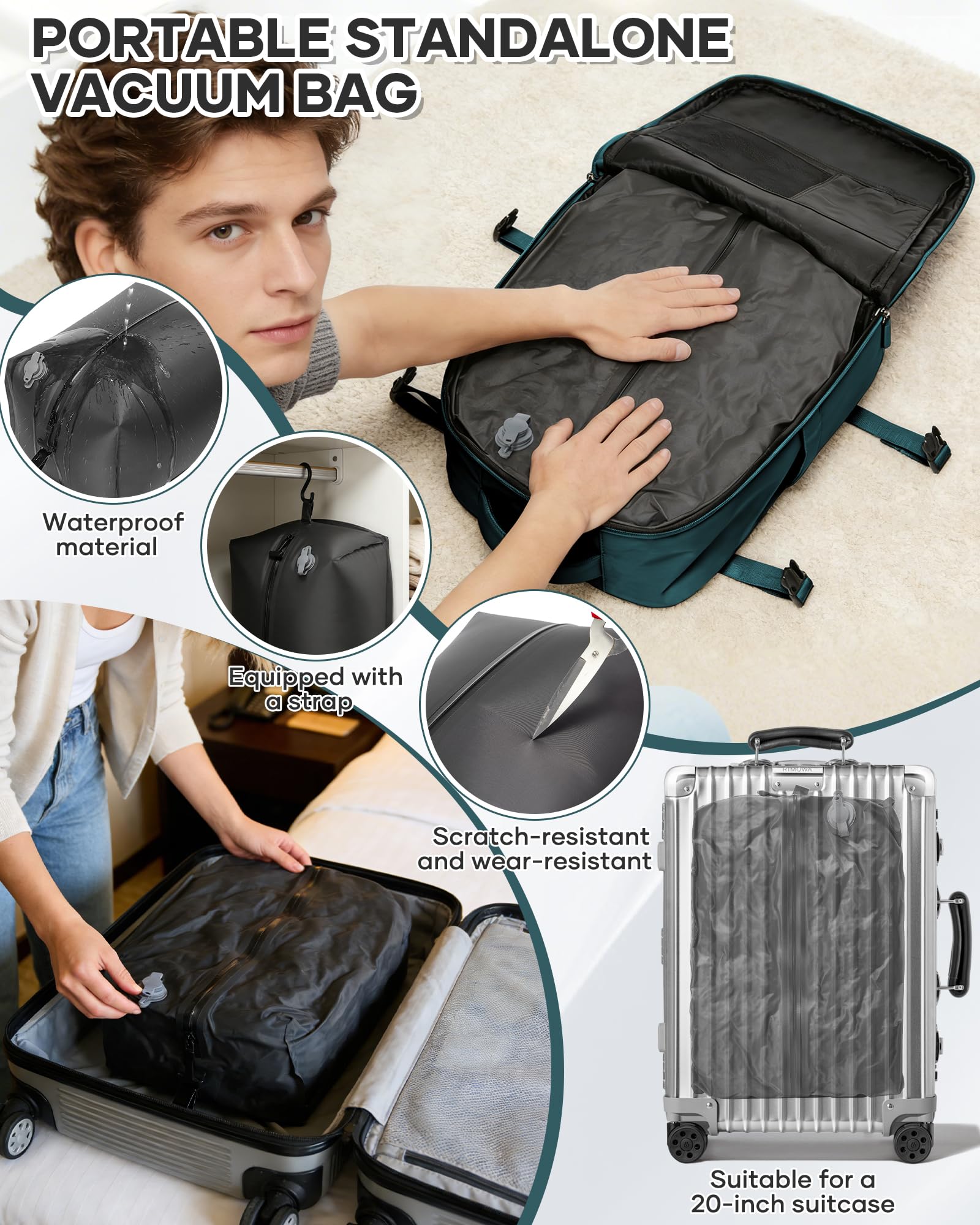 BJLFS Zaino da Viaggio con Sottovuoto Ryanair 40x30x20 Wizzair Bagaglio a mano 40x20x25 Ryanair con Pompa Borse da Cabina per Easyjet 45x36x20 con compressione sottovuoto,Zaino Casual per Laptop