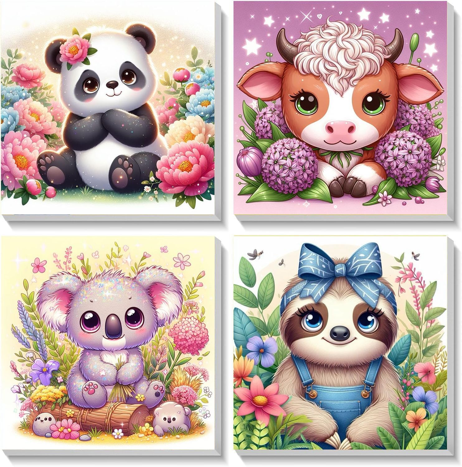 Wenfdrtr4 Pack Painting by Numbers for Kids Ages 4-8-12, Animals Kids Paint by Numbers with Frame, DIY Acrylic Painting by Numbers Animals for Home Wall Decor(8X8inch)