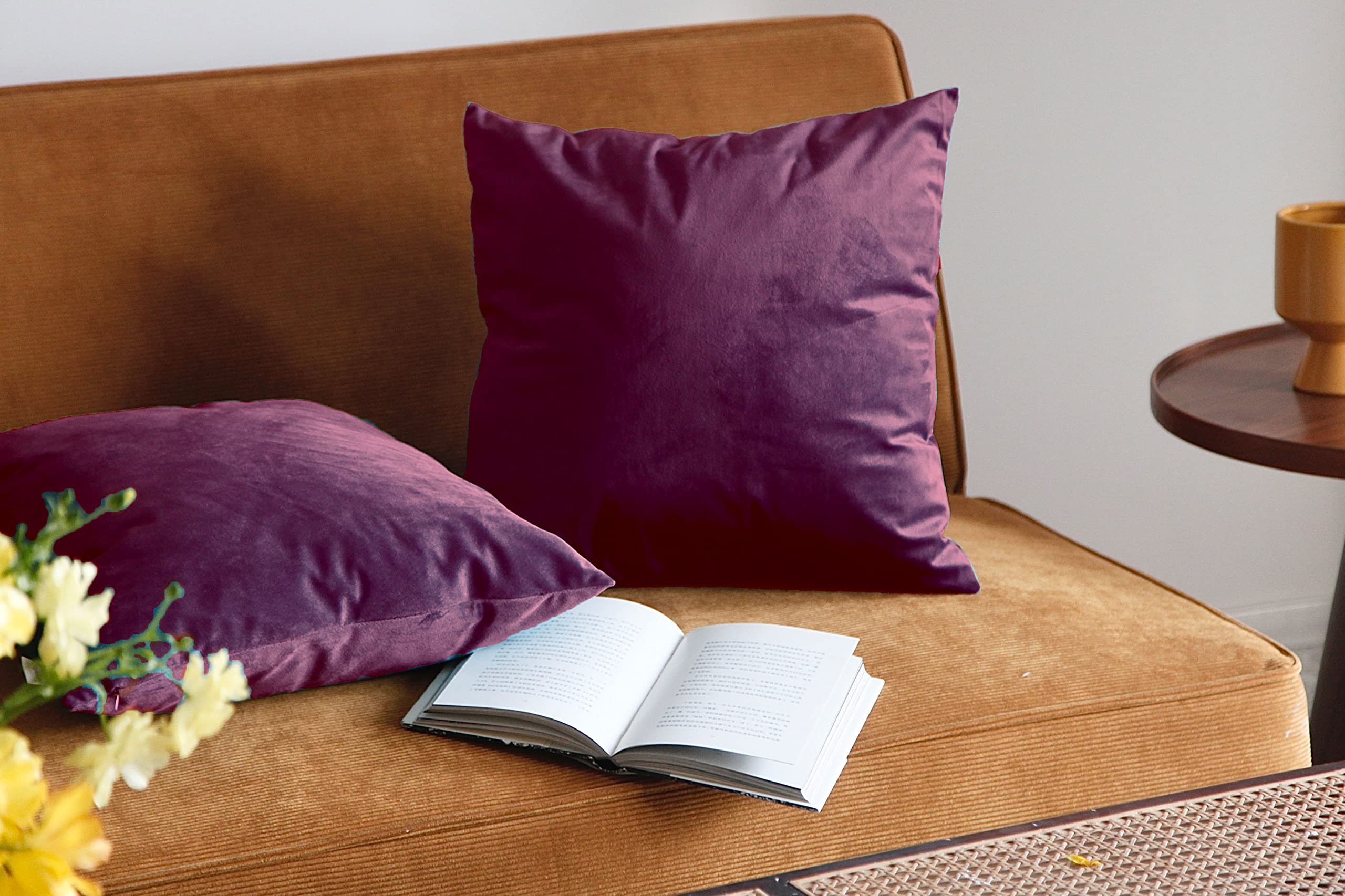 Pagnanno. Grape Set Of 2 Soft Velvet Cushion Covers 45X45cm(18X18 Inches) Plain Throw Pillowcases Square Cushion Covers For Chairs,Living Room,Bedroom With Invisible Zipper ((Pack Of 2), )