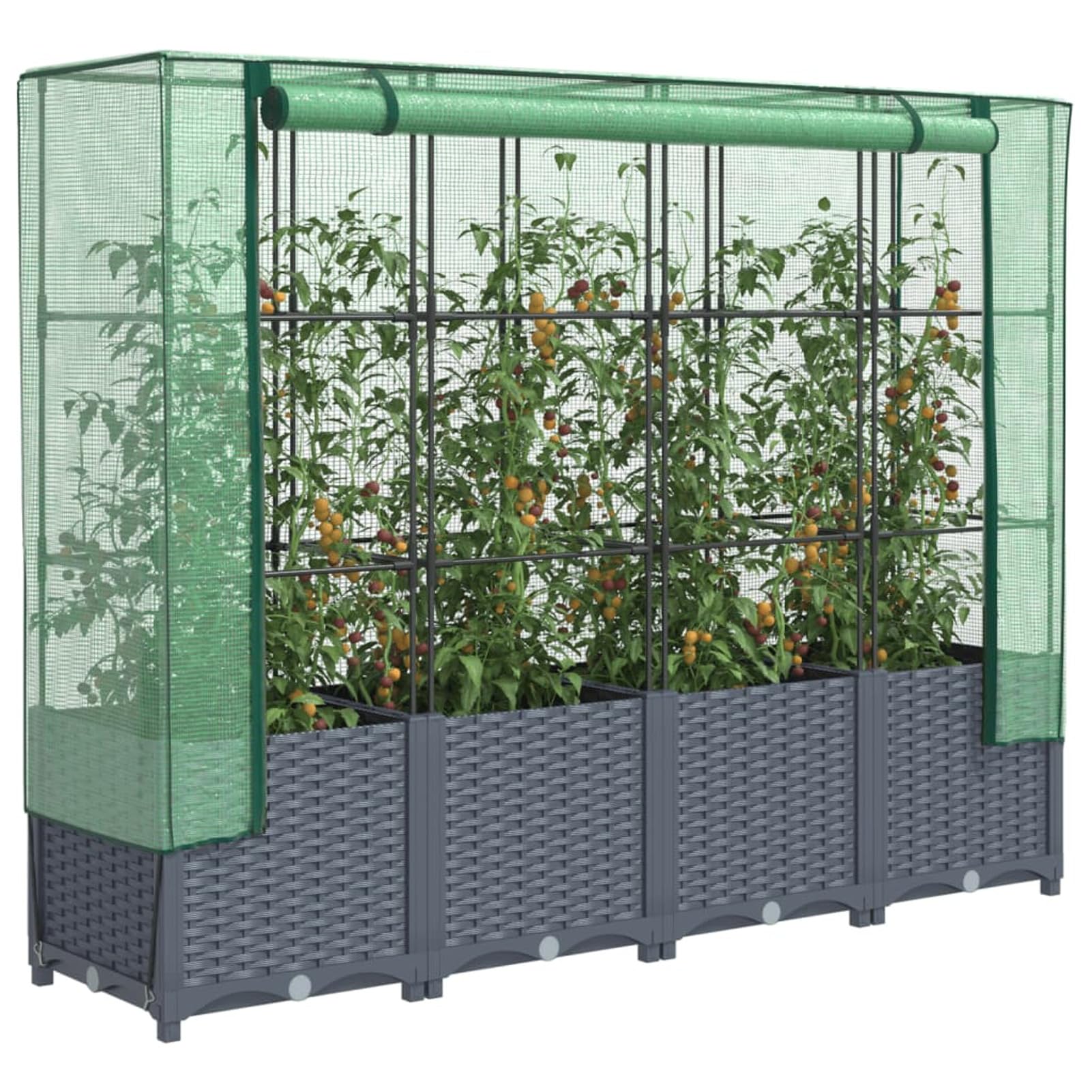 Homgoday Hochbeet mit Gewächshaus-Aufsatz Pflanzkasten Gemüsebeet Blumenbeet Blumenkasten Gartenbeet Pflanzbeet Frühbeet für Balkon Garten Terrasse Rattan-Optik 160x40x138 cm Dunkelgrau