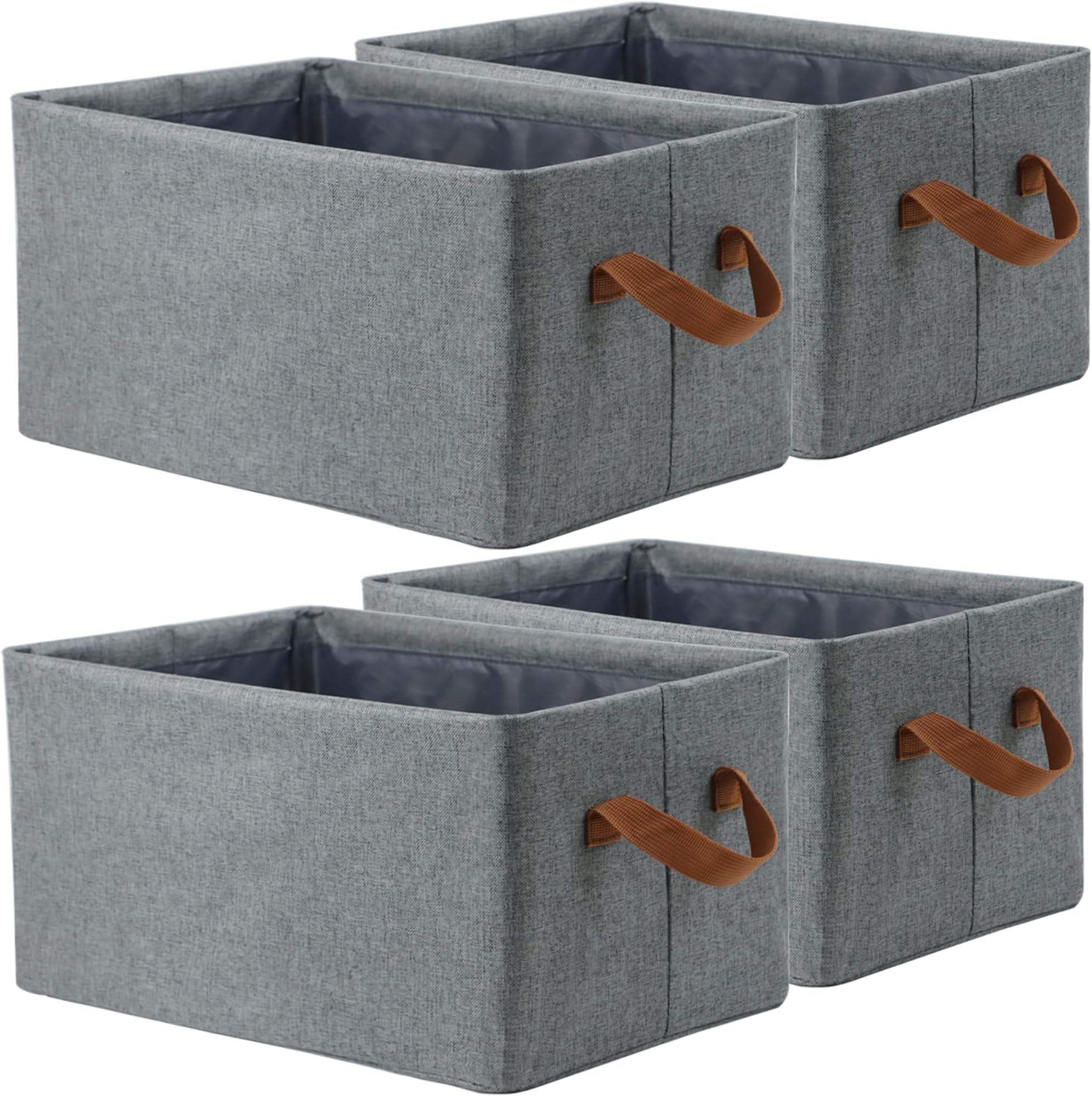 Fordonral 4 Pcs Fabric Storage Bins, Organization Baskets for Shelves, 15" Linen Closet Organizer with Handles, Metal Frame, Natural Color, Shelves Basket for Organizing, Gray