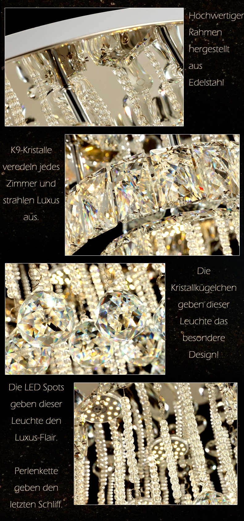 Euroton LED Pendelleuchte Kristall 6019-80cm mit Fernbedienung Größe 80 cm Lichtfarbe Kaltweiß warmweiß neutralweiß wechselbar Kristall klar Luxus K9. LED Deckenleuchte Deckenlampe A+