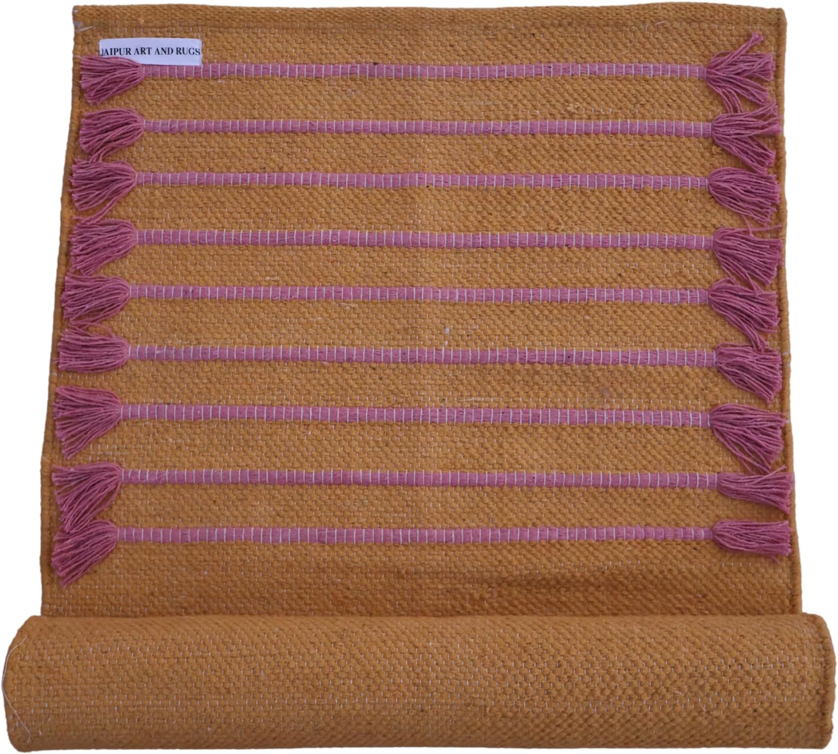 JAIPUR ART AND RUGSCotton Yoga Mat,72"x24"x0.19" Eco-friendly Non-Slip Exercise & Fitness Rug for Men & Women with Carrying Strap, Workout Mat for Yoga, Pilates