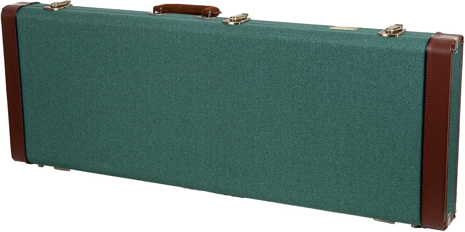 Crossrock Master Series Electric Guitar Case for Fender Stratocaster & Telecaster | Malachite Blue Tweed Exterior, Re-Engineered Wooden Shell, Leather Handle(CRW720EMB)