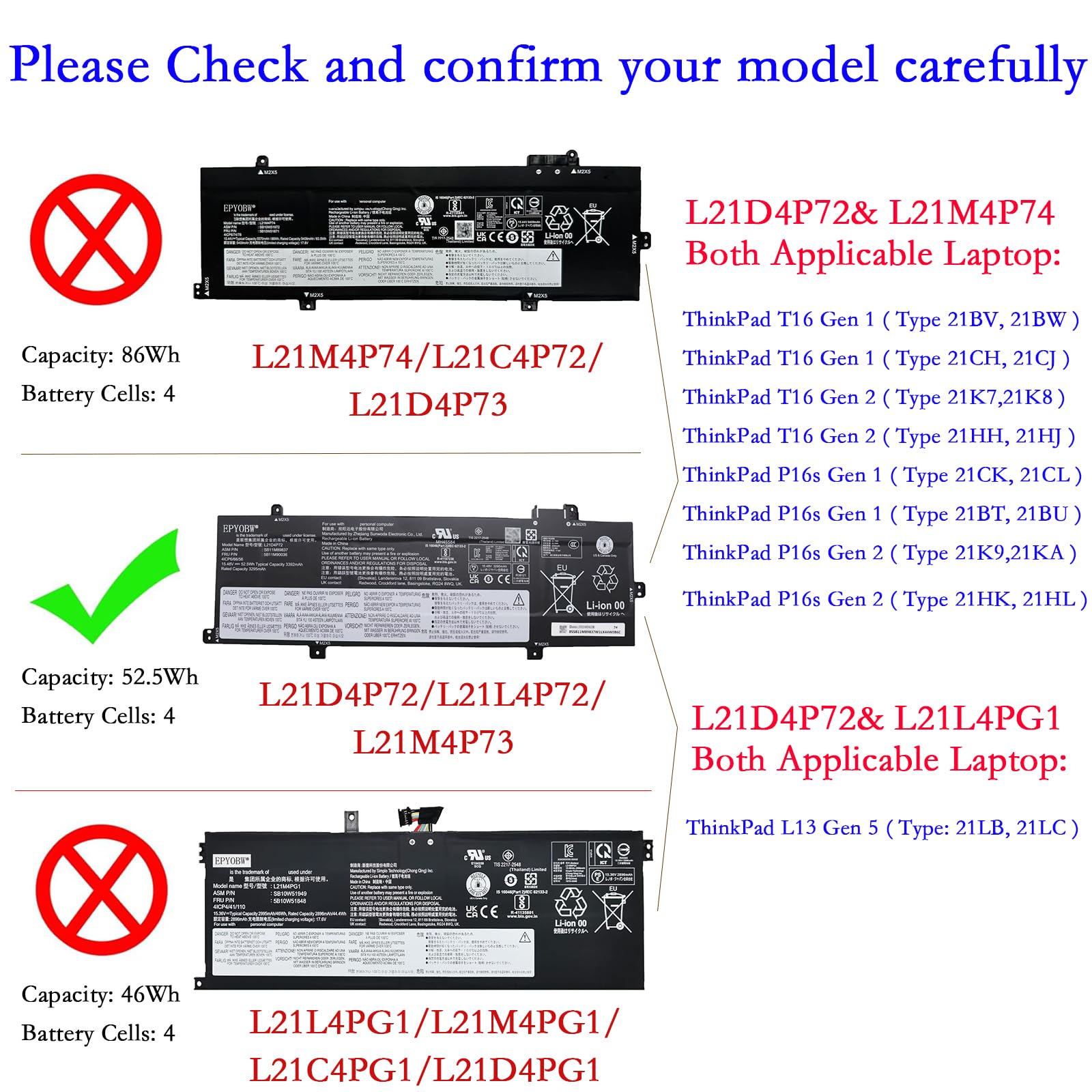 Batteria per Lenovo ThinkPad T16 GEN 1-21BV00AWPE