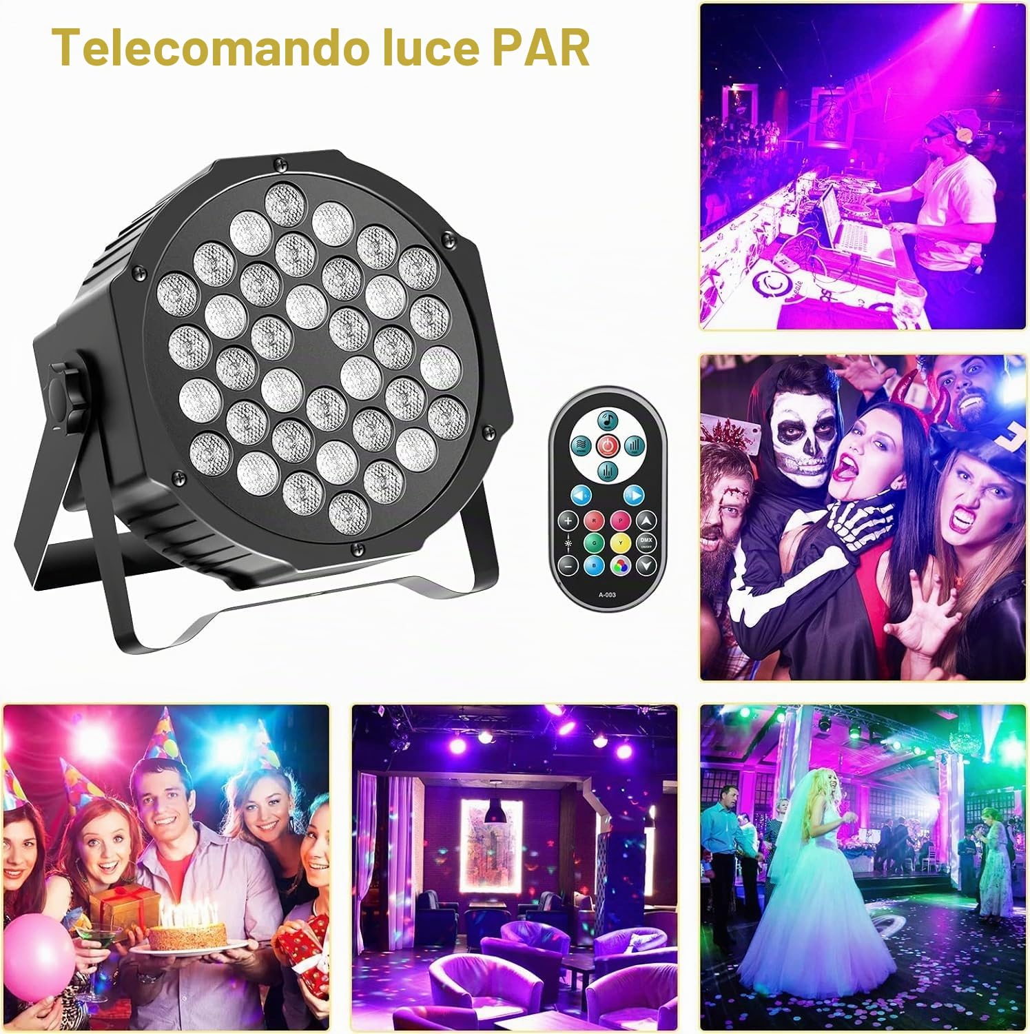 U`King 4 Pezzi Par LED RGB con Borsa, 36 LED Luce da Palco con Telecomando e Attivato dal Suono, Illuminazione Discoteca per Feste Bar DJ Matrimonio Concerti Halloween Natale