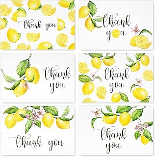 Whaline 30 Pack Lemon Thank You Cards with Envelopes Stickers Yellow Summer Fruit Greeting Cards Lemonade Blank Note Card for Baby Shower Wedding Birthday Bridal Party, 4 x 6 Inch