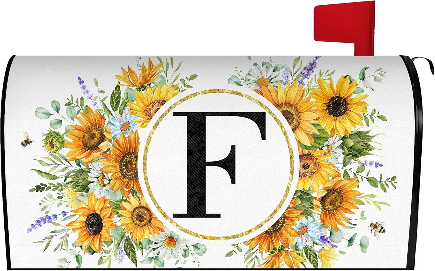 Summer Sunflower Monogram Letter H Mailbox Cover Magnetic 21x18 Inch, Family Last Name Initial Post Letter Box Covers, Spring Summer Seasonal Outdoor Yard Garden Standard Mailbox Decor