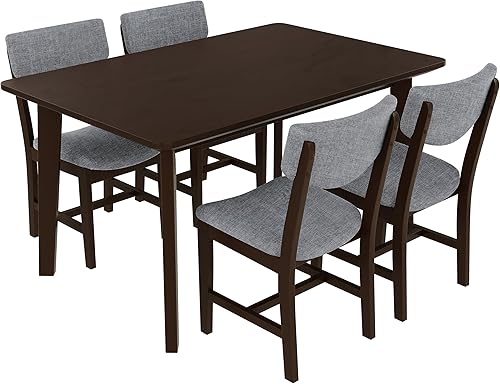 Miniatura 7 de Juego de comedor de madera de 5 piezas, mesa de comedor moderna de mediados de siglo y 4 sillas tapizadas, mesa rectangular con sillas, patas de