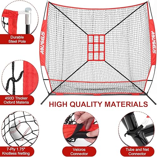 Miniatura 7 de Red de práctica de sóftbol de 7 x 7 pies, red de lanzamiento y bateo con camiseta de béisbol, maniquí de bateo, zona de ataque y marco de arco