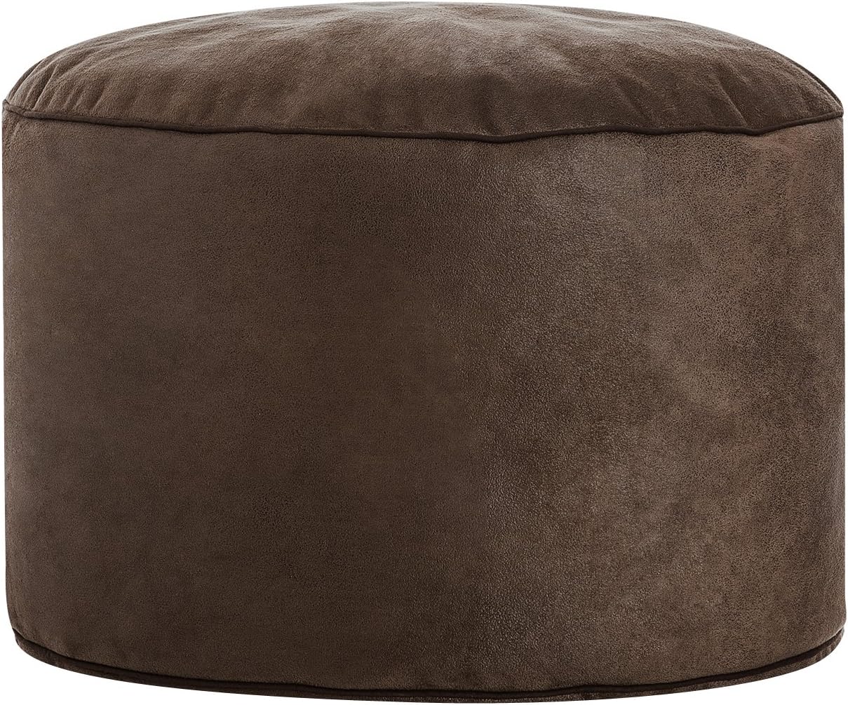 Dotcom Cuba Pouf Collection Contemporary Faux Suede Upholstered Round Pouf/Ottoman, Brown