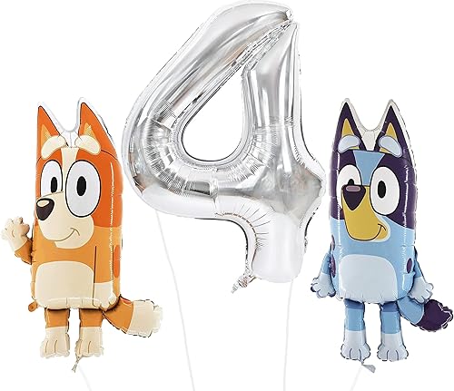 Toyland Bluey & Bingo - Paquete de cumpleaños de globos de aluminio  2 globos de personajes de 32 pulgadas y 1 globo de números de 40 pulgadas