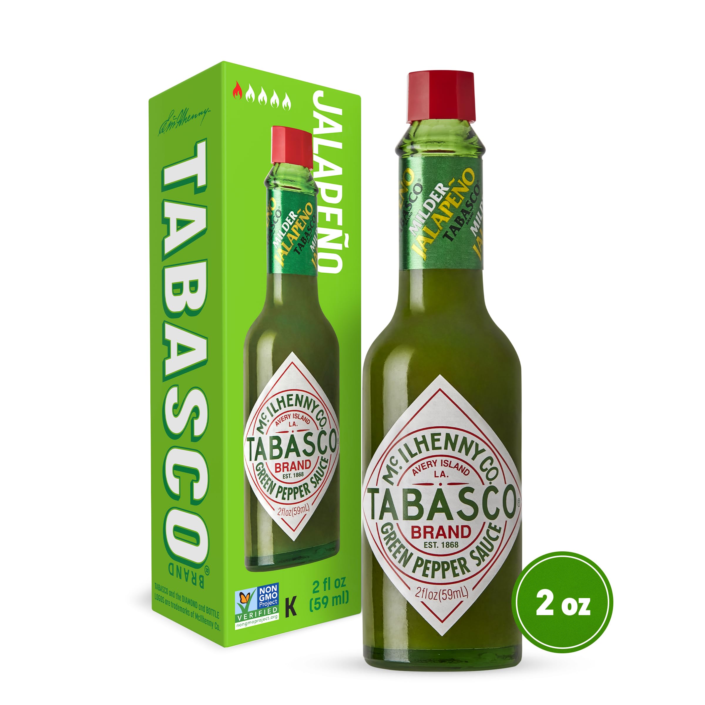TABASCO Brand Green Jalapeno Pepper Sauce, Mild, 2 Oz Glass Bottle
