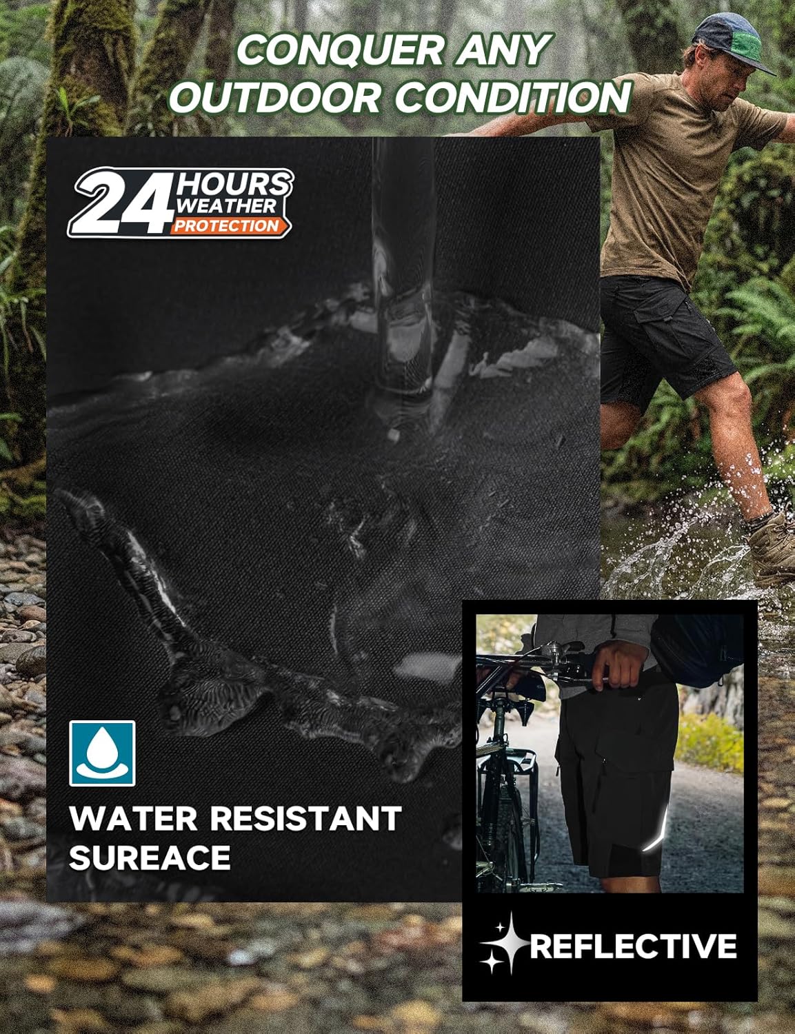 Moosehill Men's Hiking Cargo Shorts: Quick Dry Lightweight Stretch Outdoor Fishing Camping with 9 Pockets (Self-Storing)