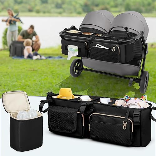 Miniatura 6 de Prokva Organizador de cochecito doble Compabitle con BOB Duallie y Baby Jogger City Mini GT2 Cochecito doble, organizador de cochecito doble con