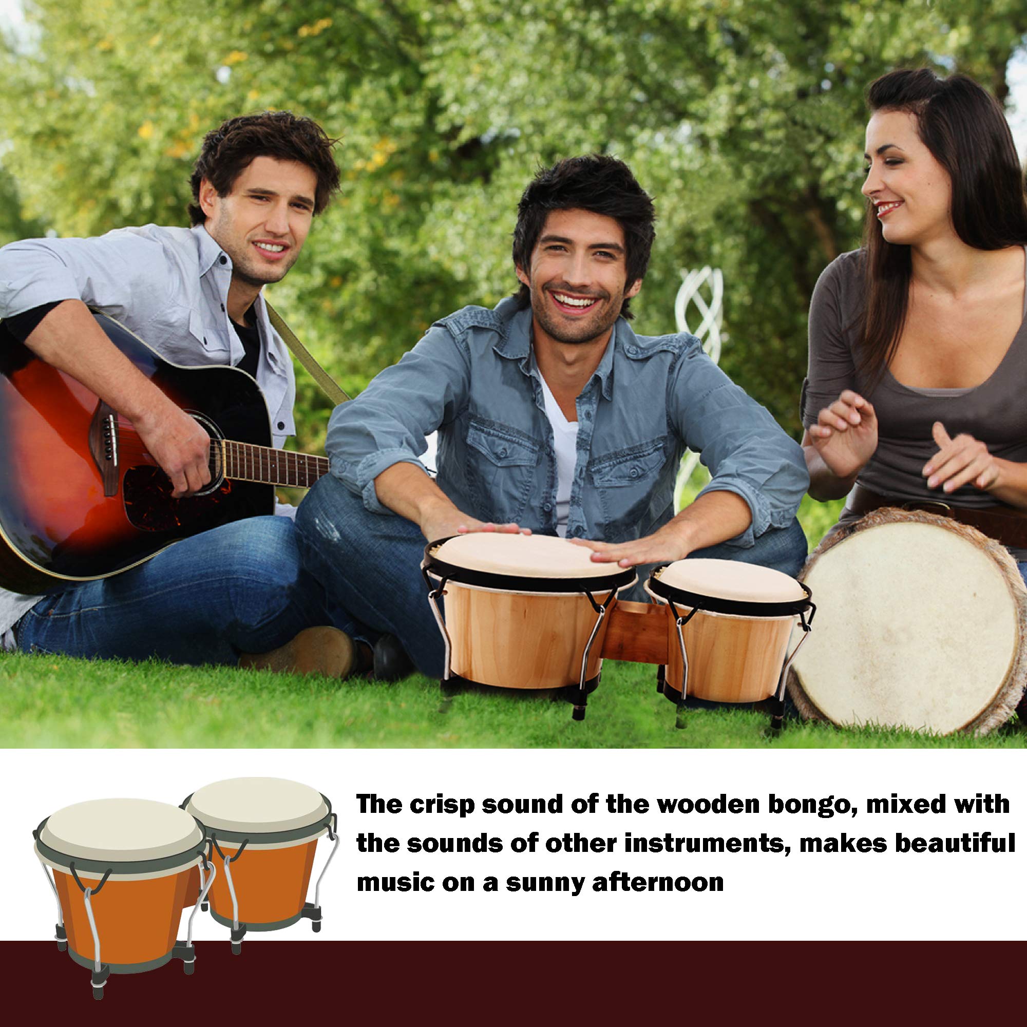 Bongo Drums, 2 Set 6" and 7" Drum Set, Tunable Percussion Instruments