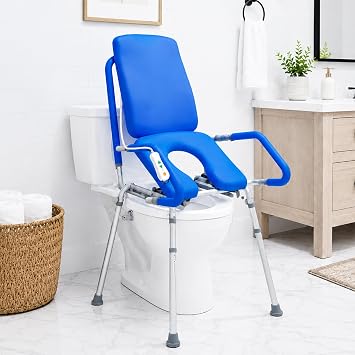 Platinum Health GentleBoost Uplift Raised Toilet Seat with Handles, Padded Bedside Commode Chair for Toilet Blue 330lb. Capacity