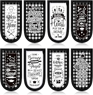 Patelai 8 Pcs Kitchen Them Cast Iron Skillet Handle Covers Heat Resistant Pan Handle Holder Sleeve Black and White Buffalo Plaid Non Slip Skillet Pot Holders Mitt for Kitchen BBQ Baking Cookware Decor