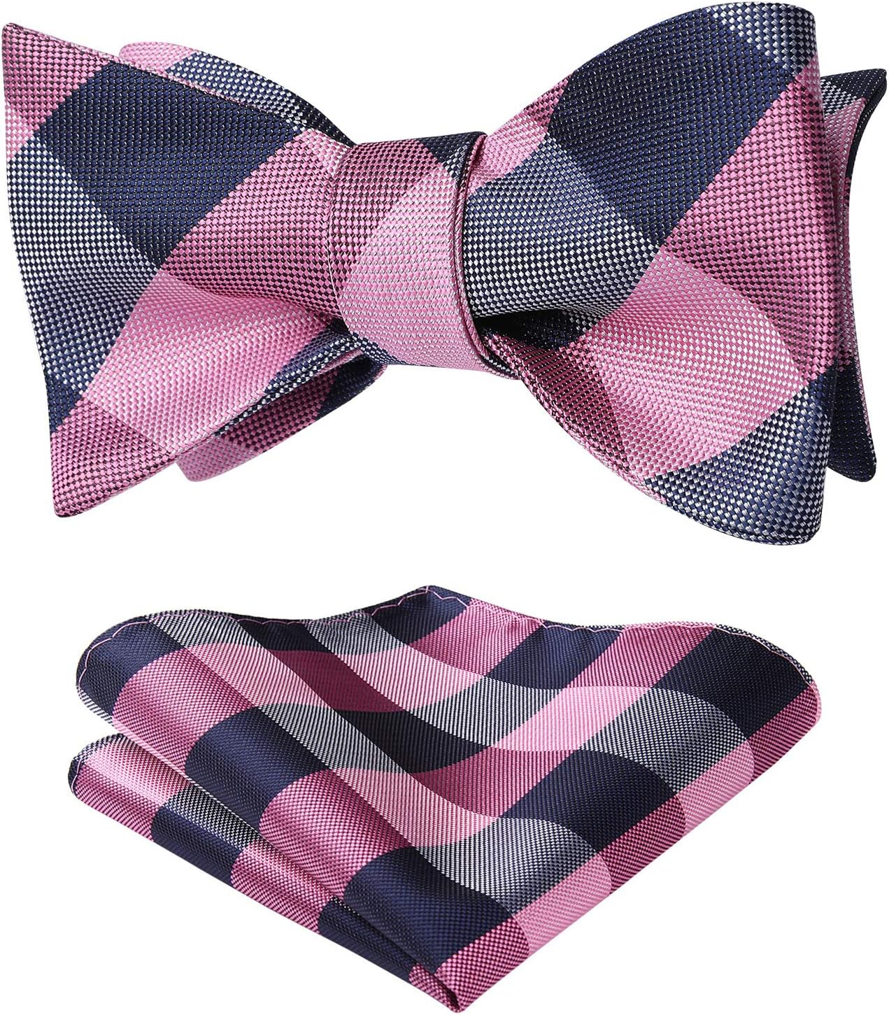HISDERN Bow Ties for Men Self-Tie Plaid Checked Bowties and Pocket Square Set Stripe Formal Tuxedo Bowtie Wedding Party