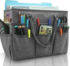 Cupohus Art Organizer Craft Storage Tote Bag with Pockets and Handles Grey