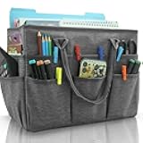 Cupohus Art Organizer Craft Storage Tote Bag with Pockets and Handles, Oxford Fabric Carrying Caddy for Teacher, Officer, Artist, Students, Traveler, and more –Grey