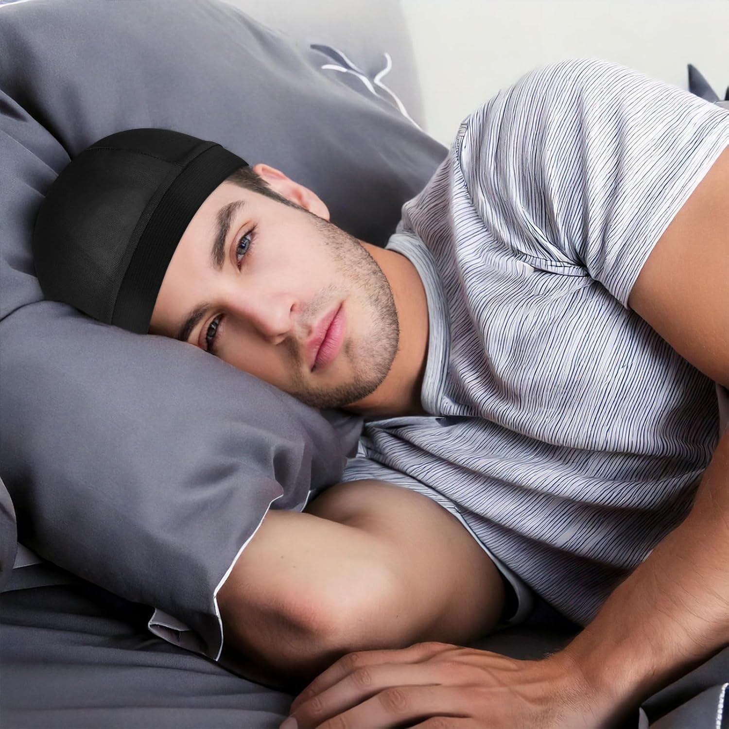 3 Pcs Satin Wave Cap for Men Women, Silky Durag with Wide Band for Sleeping, 360 Waves Bonnet with Good Compression, Unisex Shower Cap & Hair Bonnet for Wave Training, Black