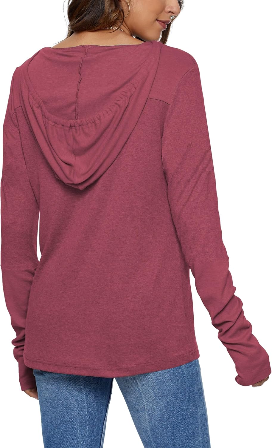AUSELILY Long Sleeve Drawstrings Hoddie Sweatshirt With Thumb Holes Hoodie for Women