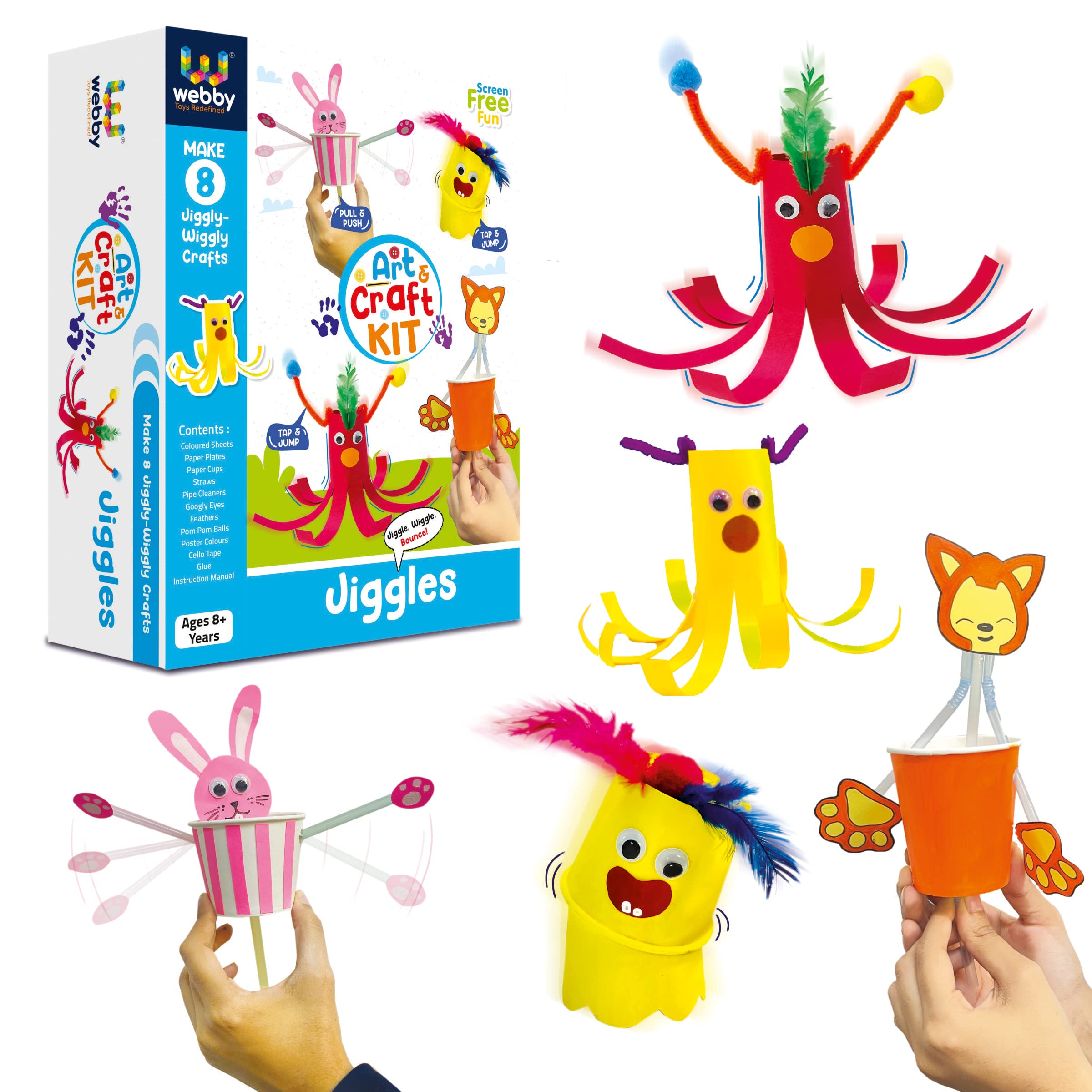 Webby DIY Jiggles Art and Craft Activity Kit | Hobby Kit | Decoration | School Projects | Craft Supply | Make 8 Jiggles Craft | Return Gift for Kids