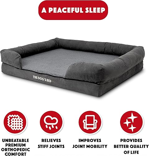 Miniatura 2 de The Dog's Bed, felpa gris XL, espuma viscoelástica sólida, alivio del dolor: artritis, displasia de cadera y codo, poscirugía, cojera, apoyo, negro,