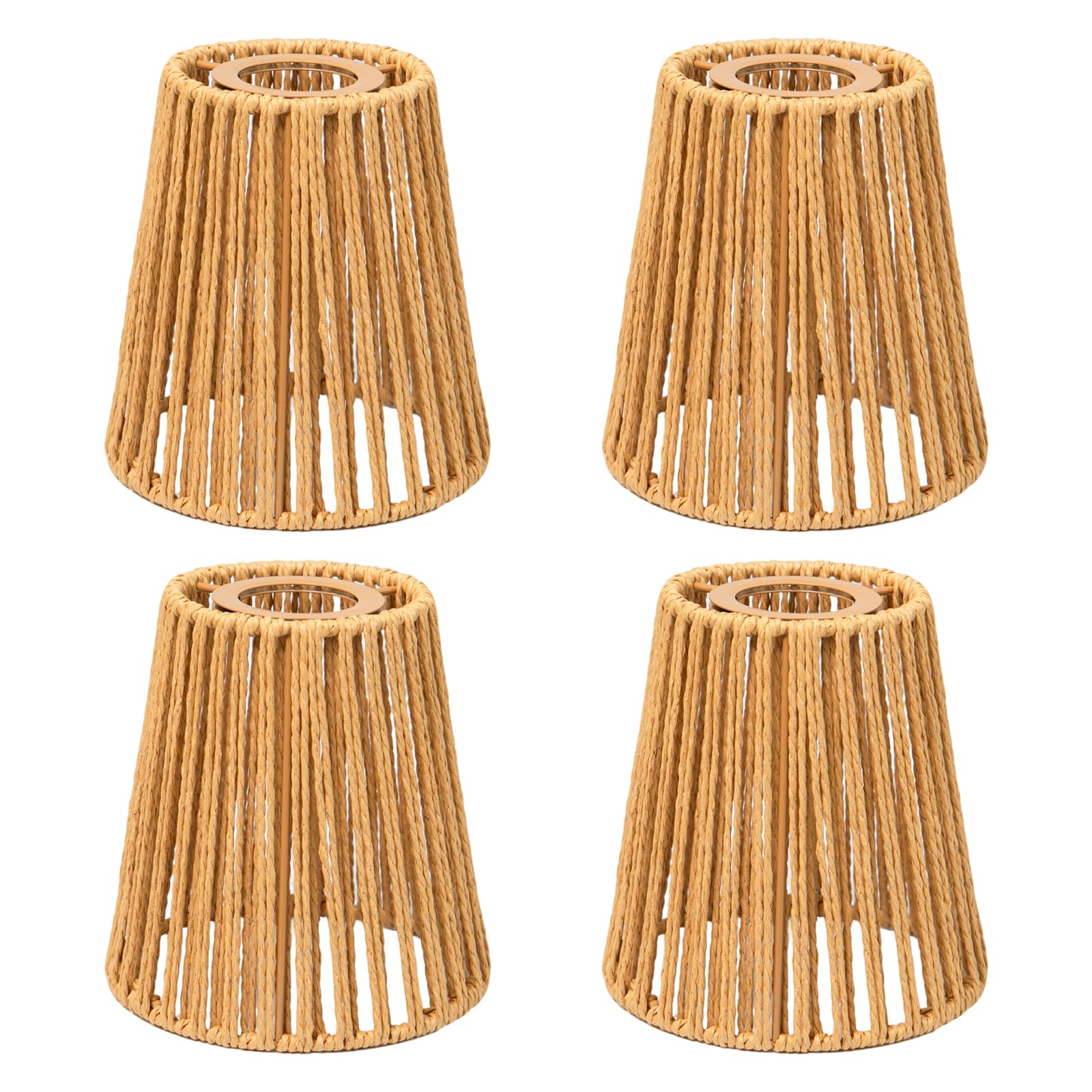 4 Piezas Pantallas Lámpara de Ratán Bohemio Pantalla de Papel E27 | Pantallas de Lámpara de Techo Boho,Pantalla de Papel con Trenzado Papel Repuesto para E27 Lámparas de Mesa Lámparas Colgante