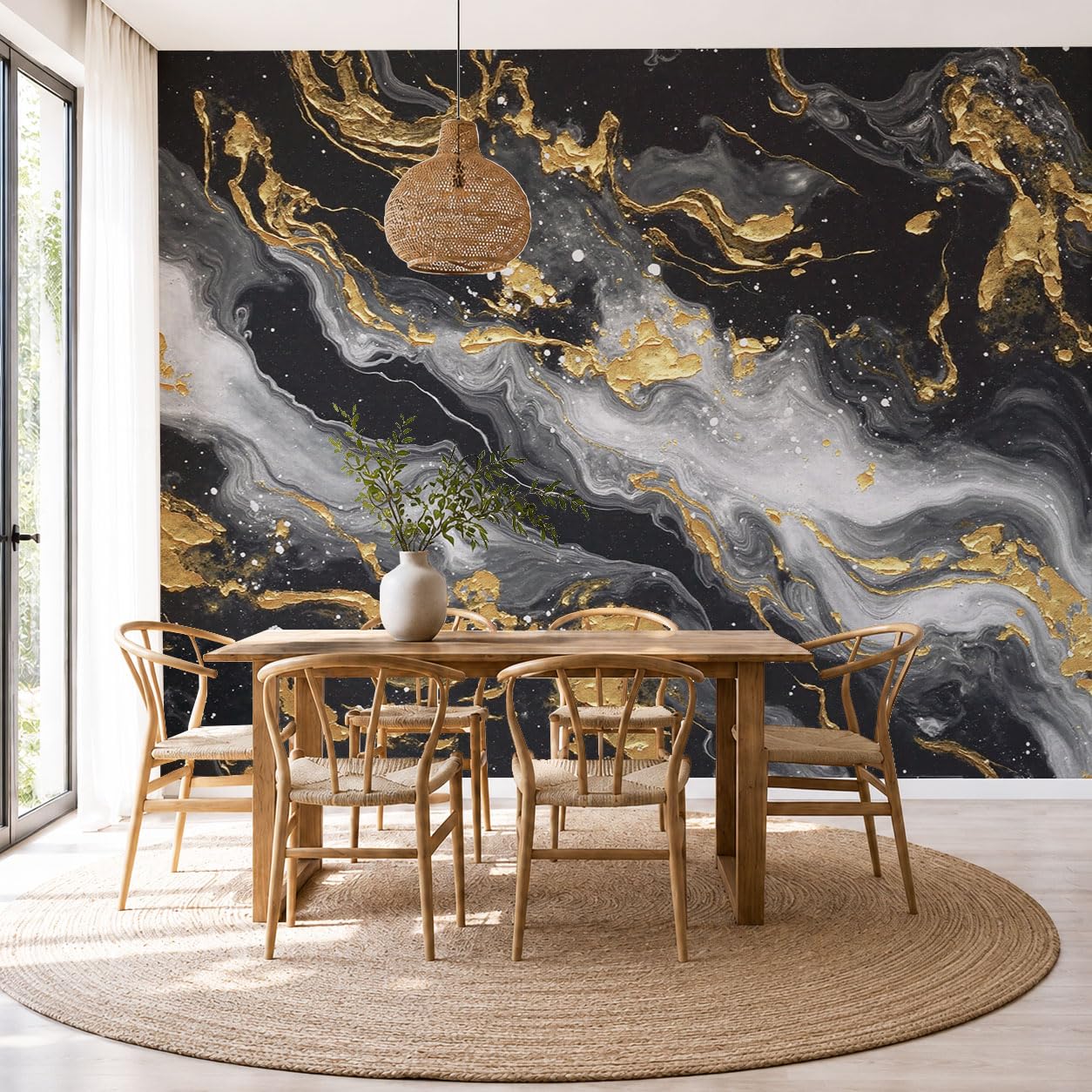 Fototapete Abstraktes Marmorgraffiti Tapete Luxus-Crack-Welle Tapeten Vliestapete Schwarzes Gold Modern Wandtapete Wohnzimmer Schlafzimmer Kinderzimmer Wanddeko Motivtapeten 250X175Cm (Bxh)
