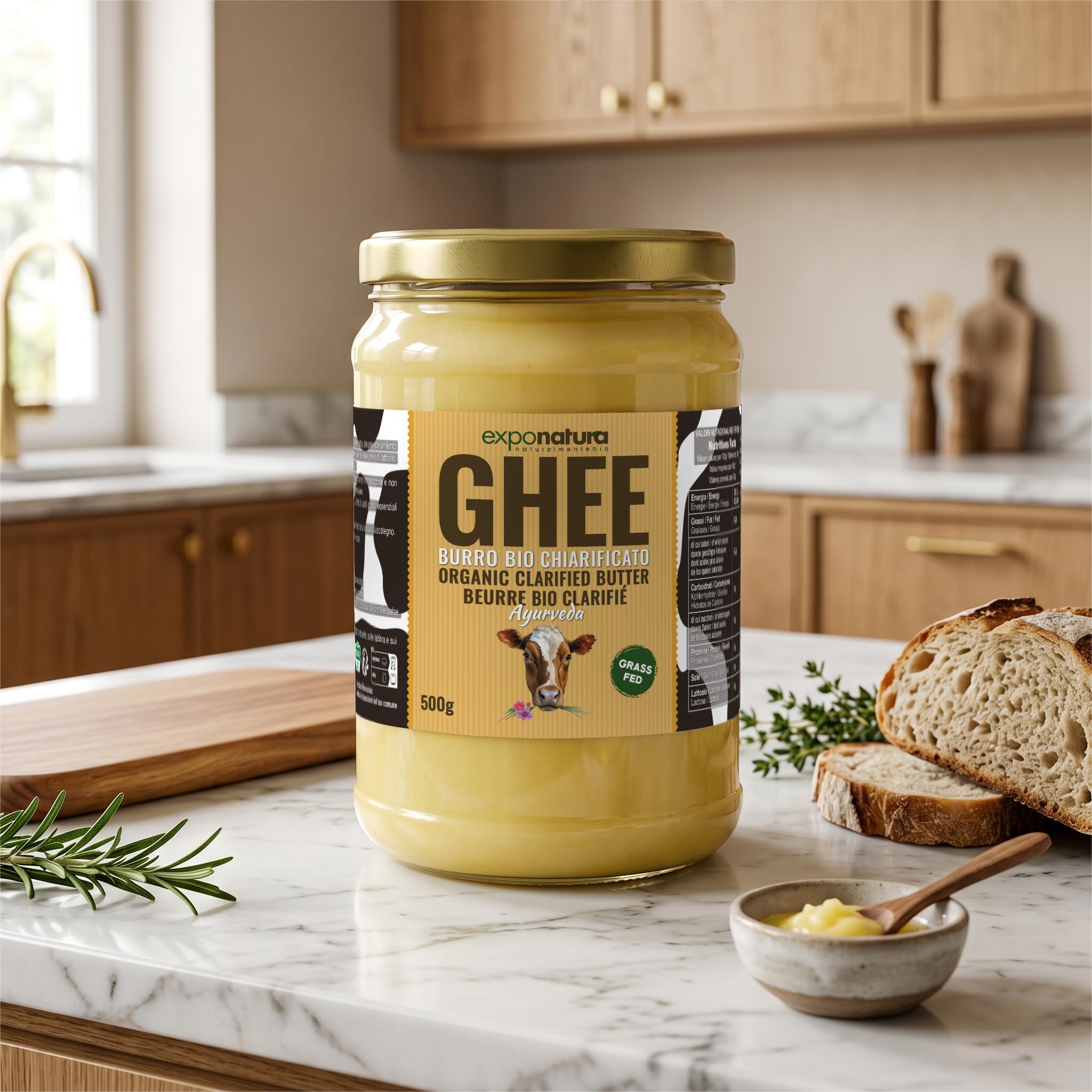 Ghee Bio - beurre clarifié selon l'ancienne recette ayurvédique - uniquement à partir du lait de vaches au pâturage - extrêmement digestible sans lactose - Exponatura (1250 g)