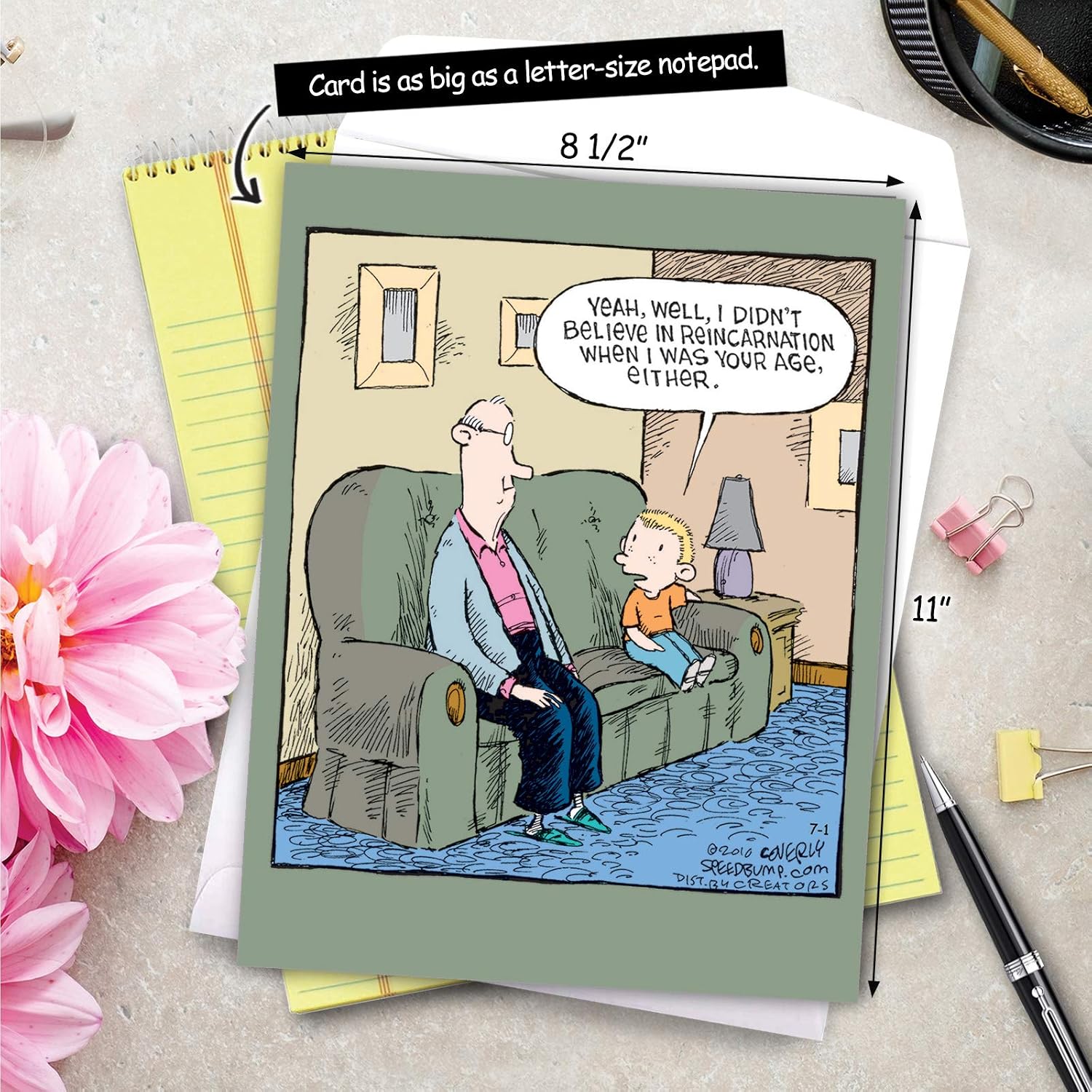 Reincarnation, Sweet Happy Birthday Card with Envelope (Extra Large 8.5 x 11 Inch), Notecard for Grandpa Great Uncle - Image 4