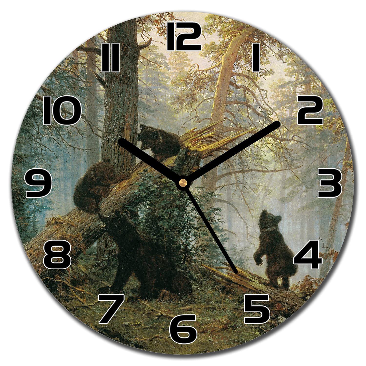 Horloge en verre cuisine salon motif ours pinède pour ambiance cosy