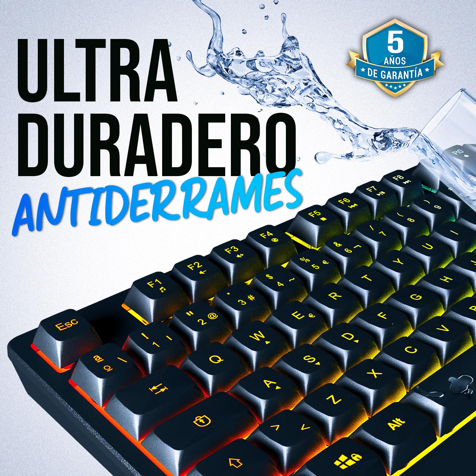 KLIM™ Chroma Spain Tastiera Gamers QWERTY Wireless - Ad alte prestazioni - Tastiera senza fili illuminata Cromatica Gaming Nero RGB PC Windows Mac PS4 Xbox One [ Nuova Versione]