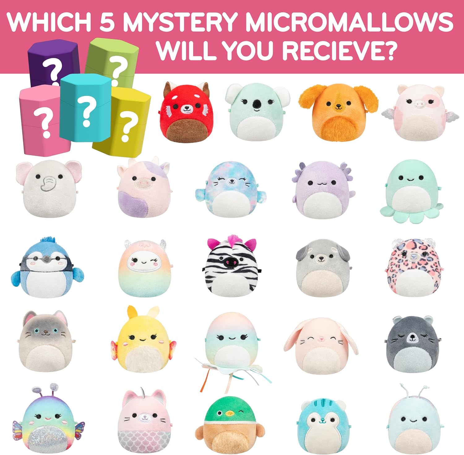Squishmallows Micromallows Series 1 Mini Mystery Plush (5 Pack) Official Jazwares Plush - Collectible Soft & Squishy Blind Capsules - Styles May Vary - Gift for Boys, Girls & Kids