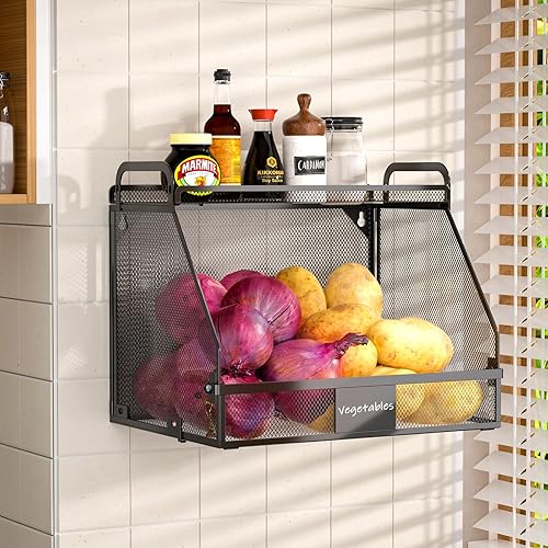 Miniatura 1 de Foellstoe Cesta colgante de frutas para cocina, organizadores de cocina y almacenamiento de papas y cebollas, cestas de almacenamiento de pared,