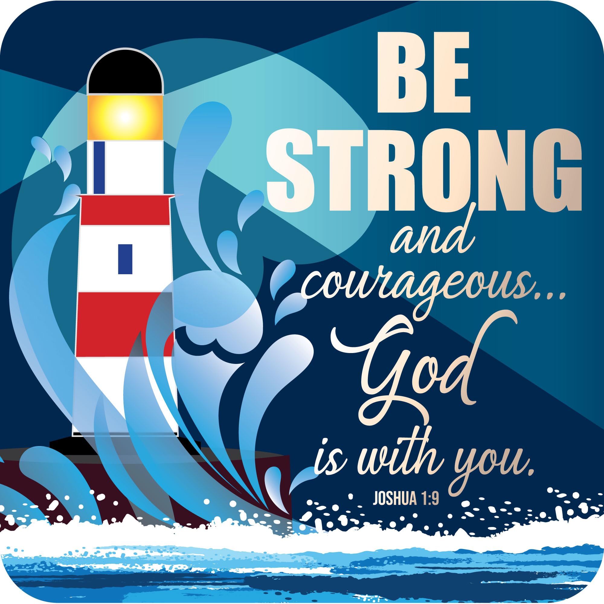 Christian Coasters, Pack of 6 cork coasters, with Bible verse or inspirational words. Beautiful Christian gifts for women or men, by Just Cards Direct (Lighthouse)