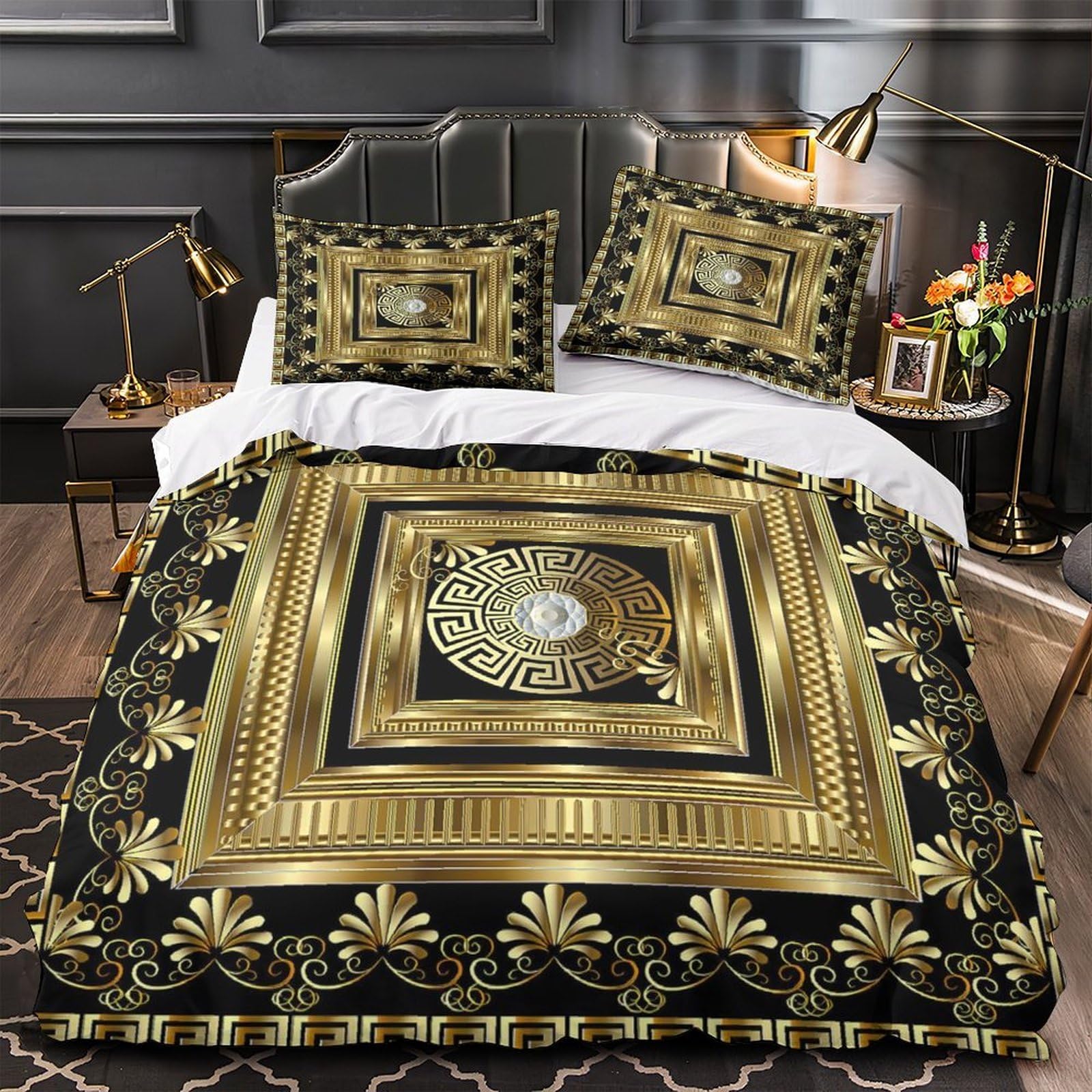 Parure de lit motif grec 3D King 220x240cm avec taies en microfibre douce