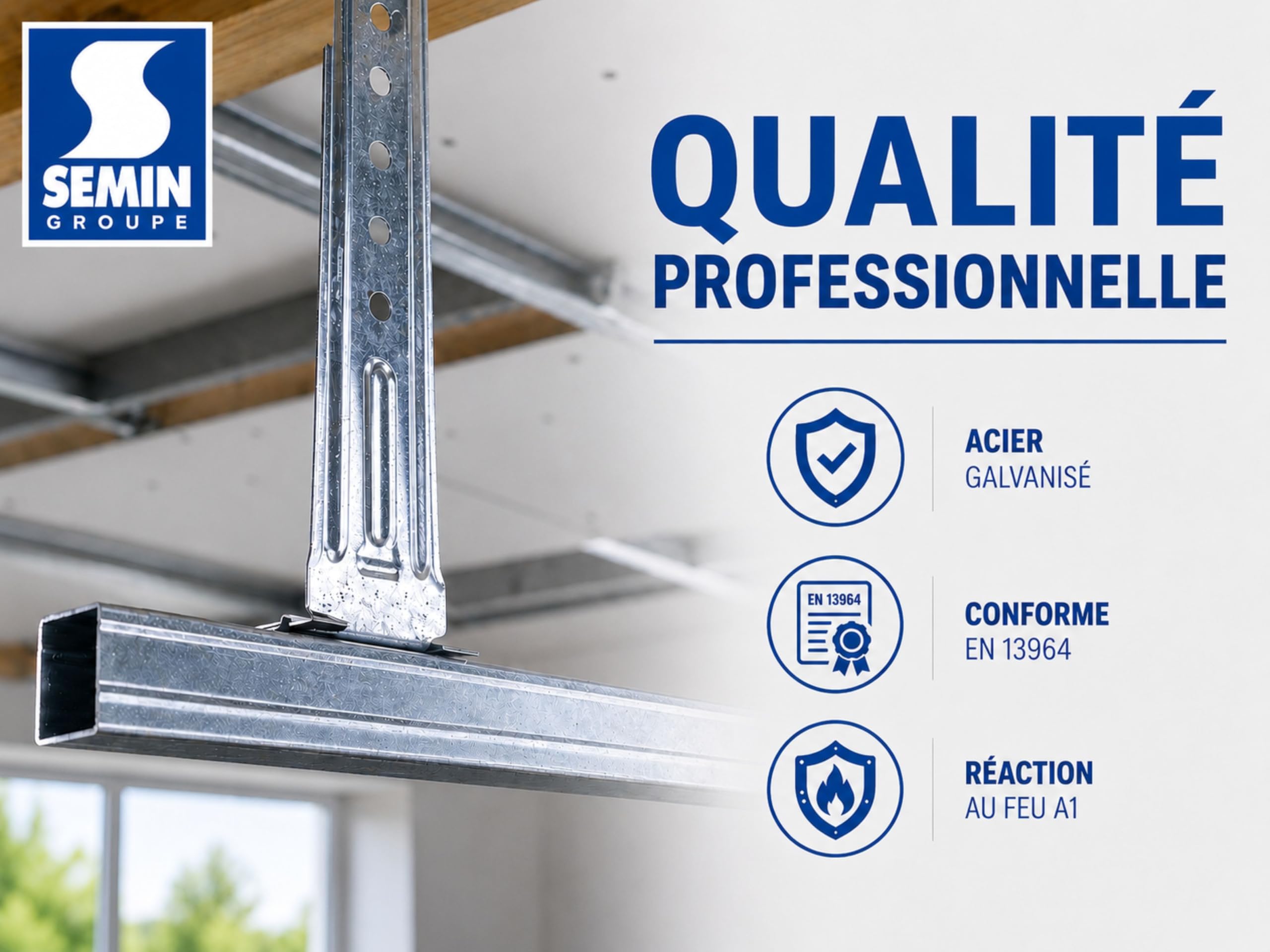 SEMIN Suspentes Longues F47 300 mm –3 X Boîte de 50 – Acier Galvanisé – Fixation Faux Plafond Plaques de Plâtre – Ossature Métallique F45/F47 – Pose Rapide