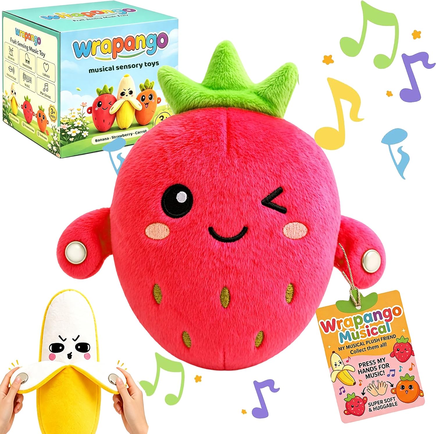 Musical Sensory Toys, Interactive Music Plush Toy with Dual Play Modes, Soft Fruit Plush Toy Human Touch Sensors, Music Sensory Toy for Multiplayer Christmas Birthday (Strawberry A)