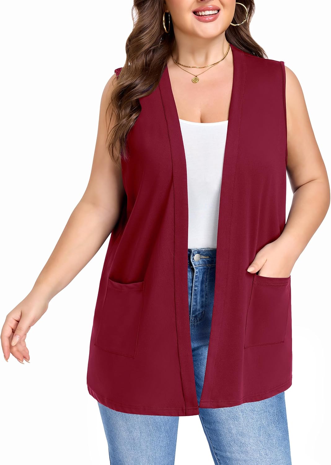 Actcat Plus Size Lightweight Sleeveless Cardigan for Women Casual Coat Vest image 3