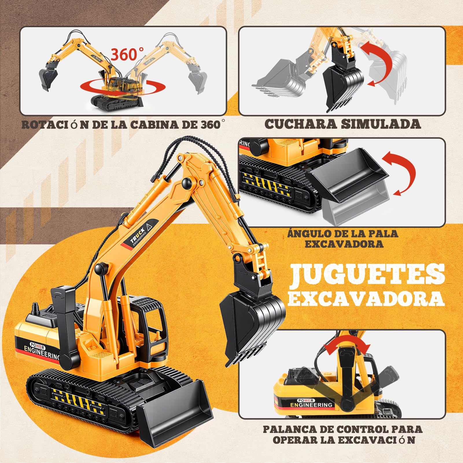 EUCOCO Juguetes Niños 3 4 5 6 7 8 Años, Camiones De Juguete para Niños 3-8 Años Regalo Niño 3-8 Años Excavadora Juguete Regalos Cumpleaños Niños Coches para Niños Vehiculos Construccion Juguete
