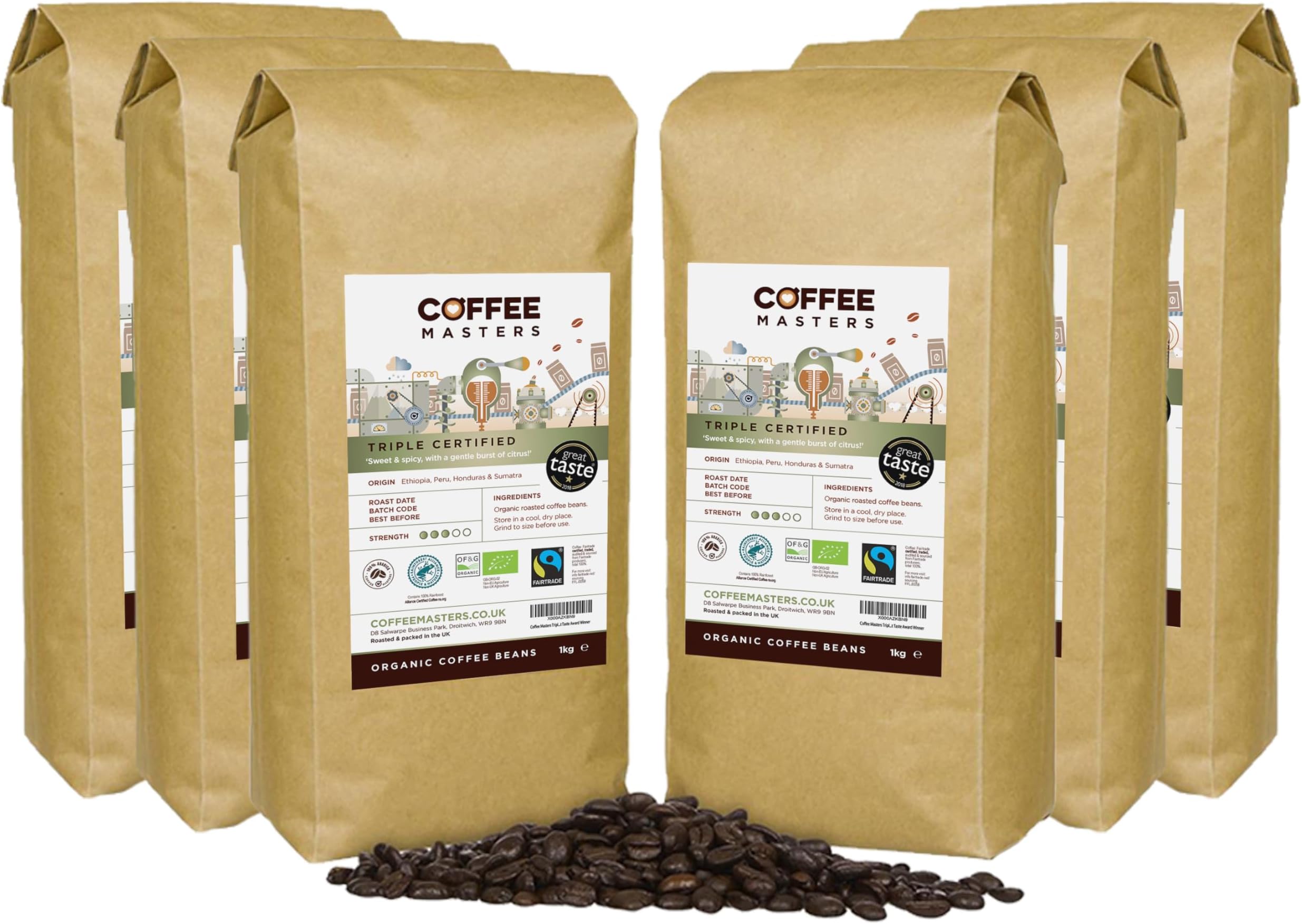 Coffee Masters Triple Certified Arabica Coffee Beans 1 kg (Pack of 6)